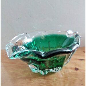 Vintage Murano Hand Blown Emerald Green Glass Cigar Ashtray 3 Lbs.